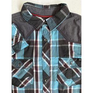 Rock & Republic Men's Medium Aqua‎ Gray Plaid Lightweight Long Sleeve Button Up